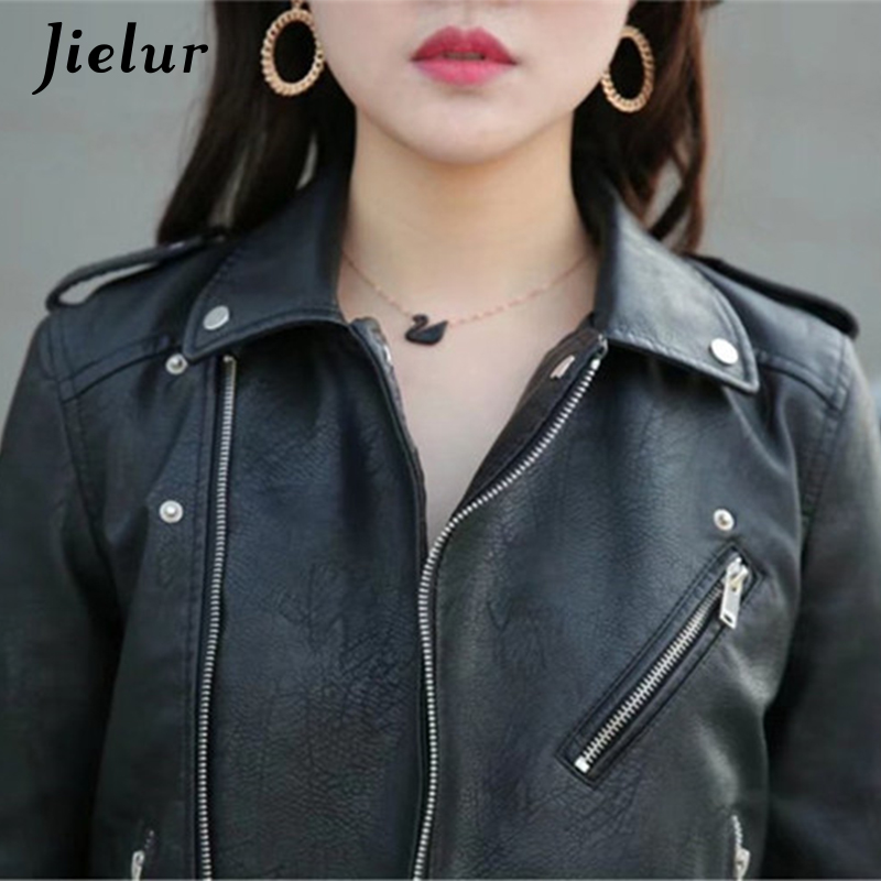 Jielur Autumn Winter Leather Jacket Women Black Zipper Short Coat Slim Korean PU Kpop Leather Clothing Mujer Coat 2021 New S-XL