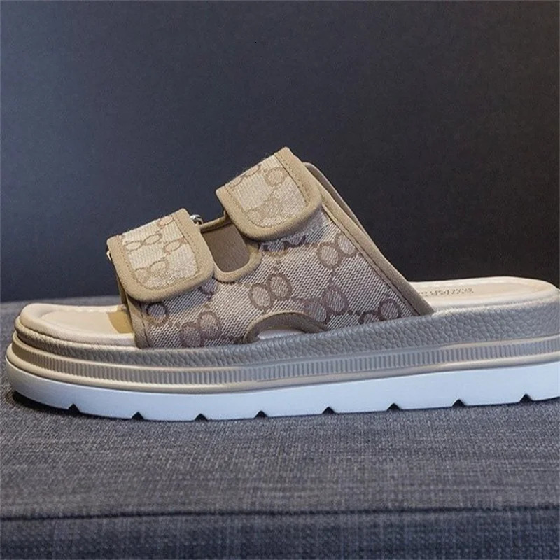 2025 new Elevator Fashion Womens Shoes 2023 Summer New Casual Edition Open Lace Slide Thick Bottom Height Increase Simple Sandals