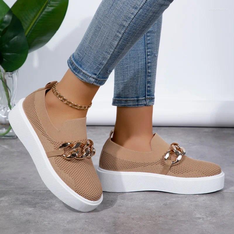Casual Shoes Women Flat Sneakers Autumn 2024 Style Fashion Metal Chain Designer Thick Bottom Vulcanized Shopping