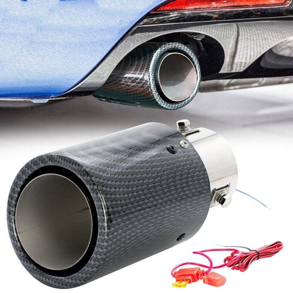Universal Car LED Exhaust Muffler Tip Pipe Red/Blue Light Flaming Straight Modified Single Exhaust Pipe Tail Throat ID 63mm