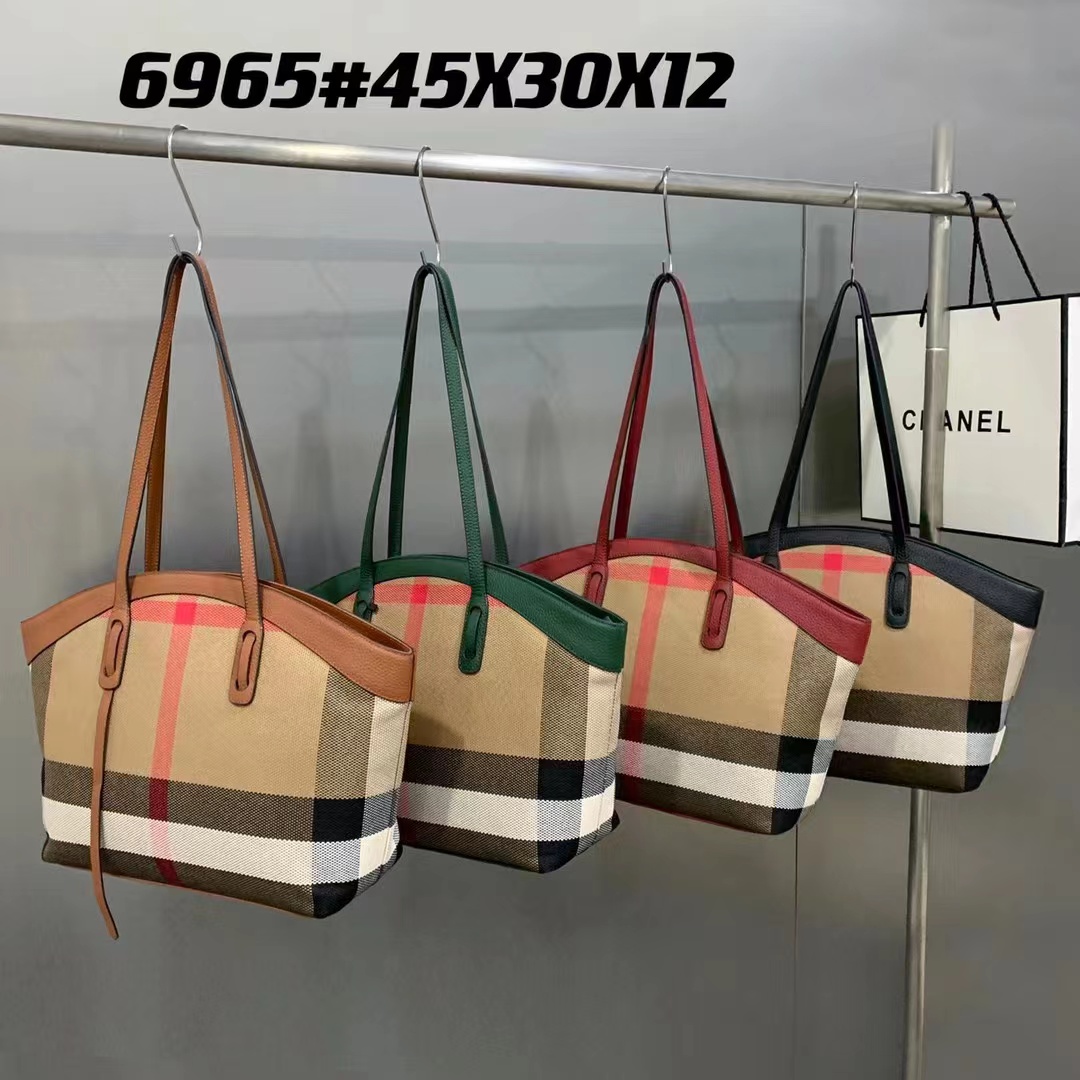 Niche design European and American retro new high-end fashionable soft leather canvas plaid mother's shoulder tote large capacity underarm bag cf