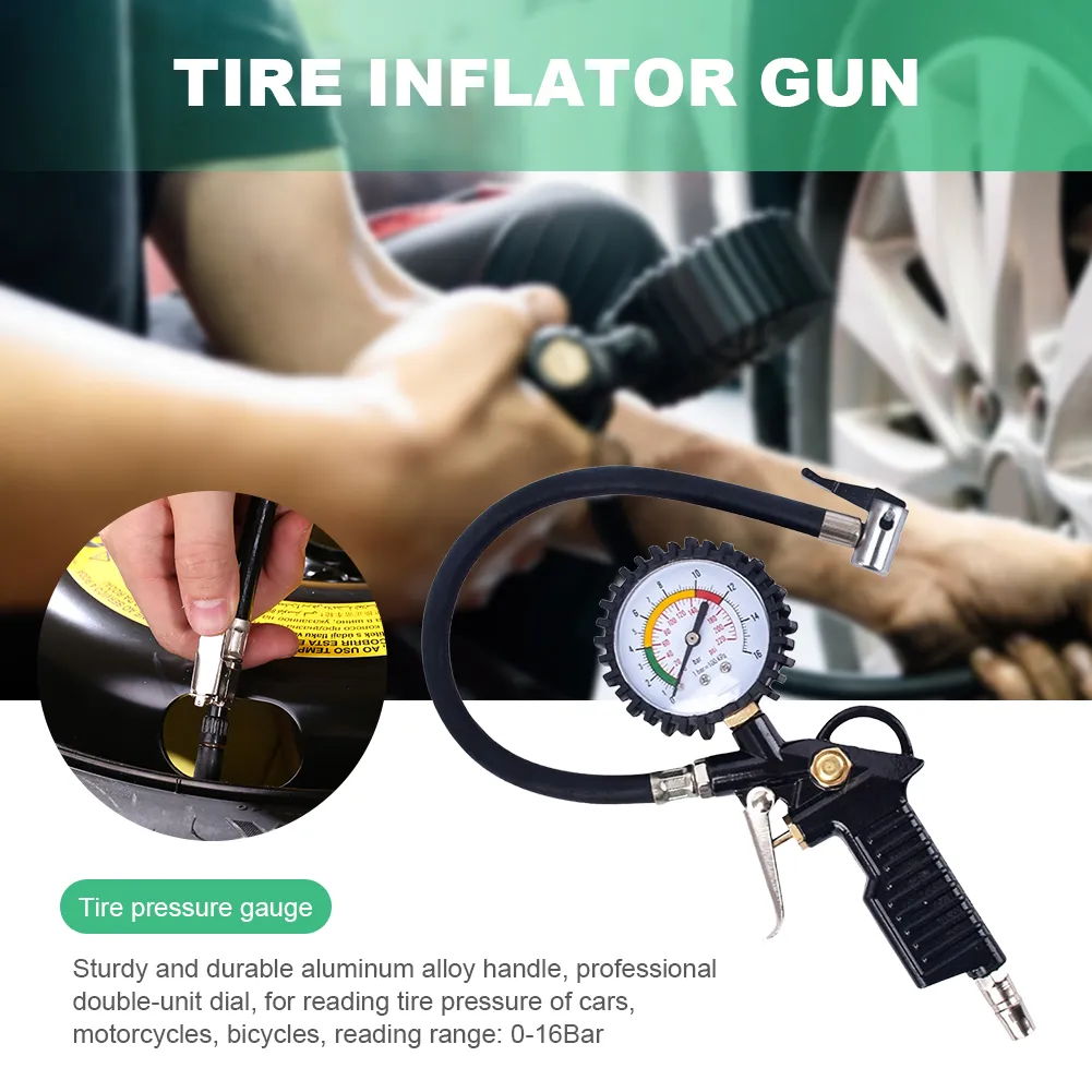 220PSI Digital Tire Pressure Gauge Aluminum Tire Pressure Inflator Gauge Car Tire Inflator Gun Repair Tool for Car Bicycle