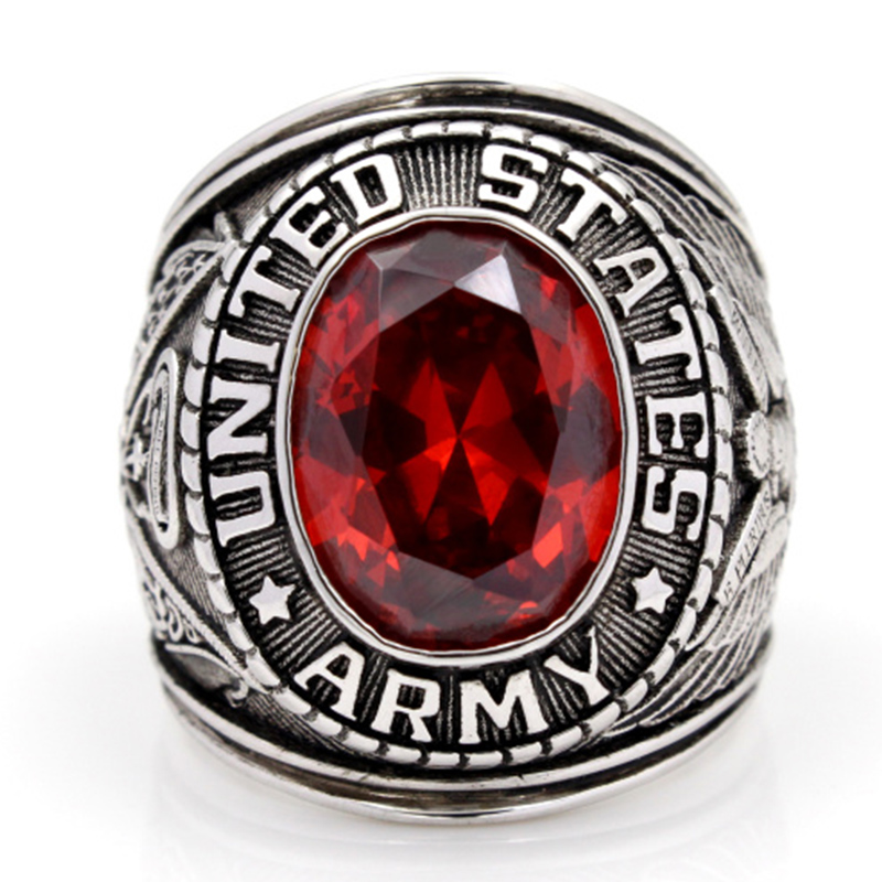 Army Military Soldier Veteran Superb Gems Stone Sterling Silver Ring