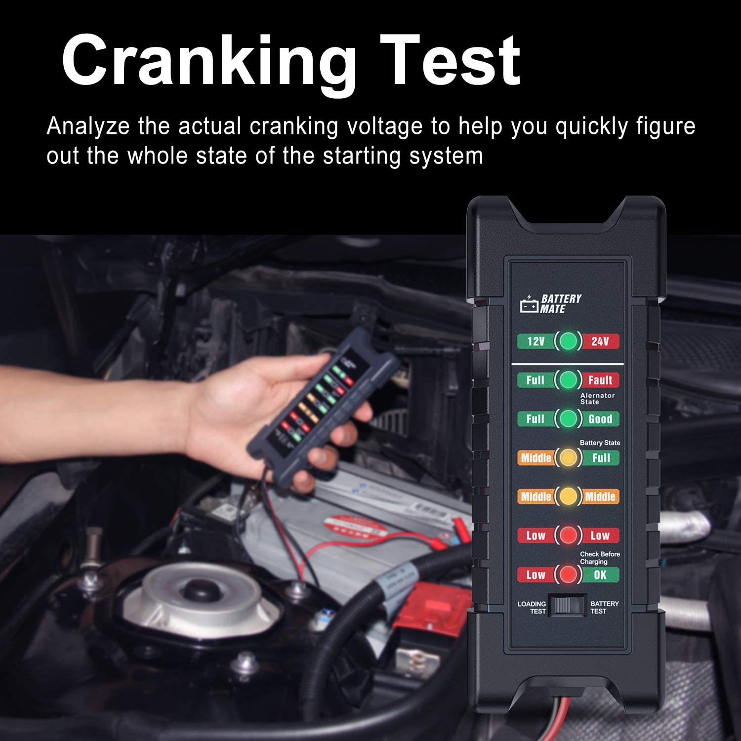 BM410 12V 24V Car Battery Tester Digital Test Tool Alternator 12V Auto Diagnostic Tools Car Battery Tester Charger Analyzer 24V