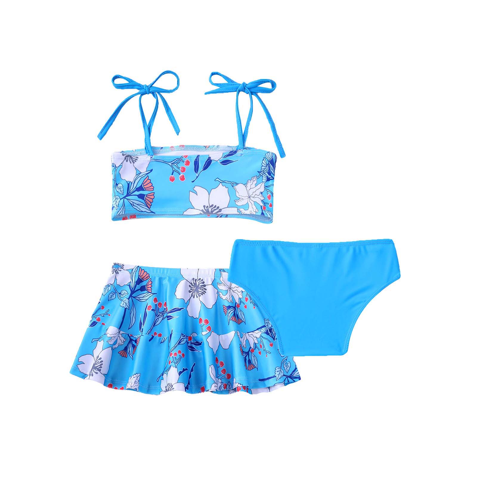 Teenage Girls Swimsuits Summer Brazilian Swimming Suit Swimwear Straps Tube Tops with Briefs Skirt Set Bathing Suits Beachwear