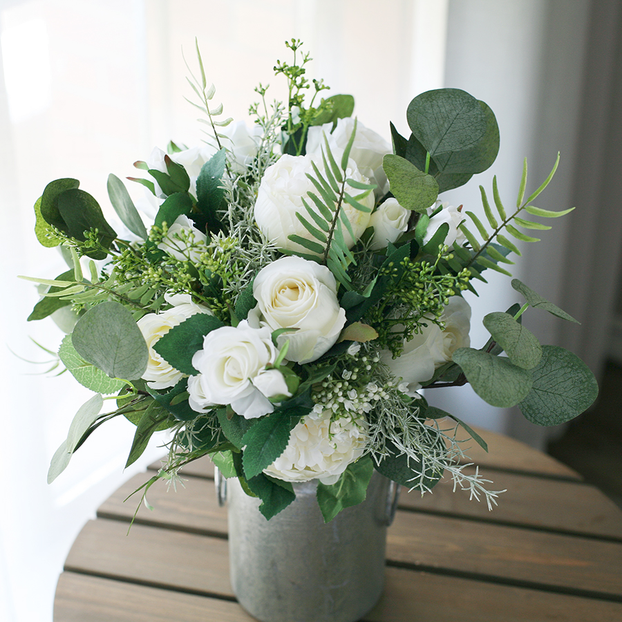 JaneVini Vintage White Green Bridal Silk Bouquet Bloemen Bruiloft Aftificial Wedding Flowers Boho Bridesmaid Flower Bouquet 2019