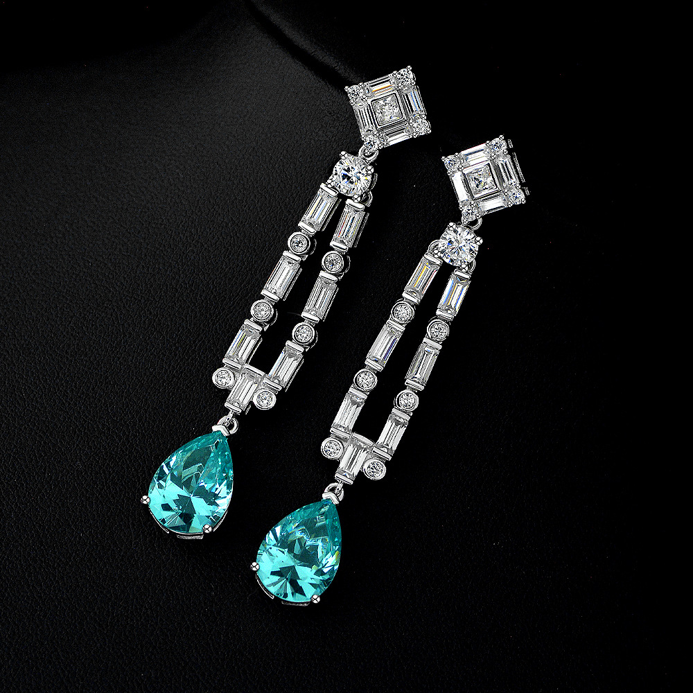 WUIHA Real 925 Sterling Silver Pear 10CT Fancy Vivid Aquamarine Synthetic Moissanite Drop Earrings for Women Gift Drop Shipping
