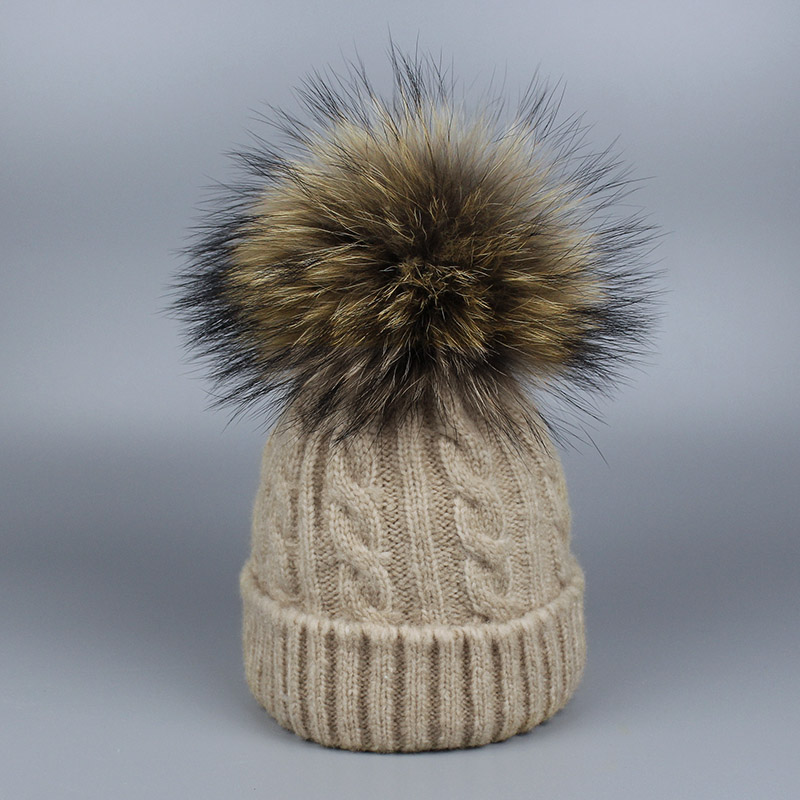 Hat Set Luxury Winter Warm Hats With Real Fur Pompom Beanie For Boys and Girls 0-5 years