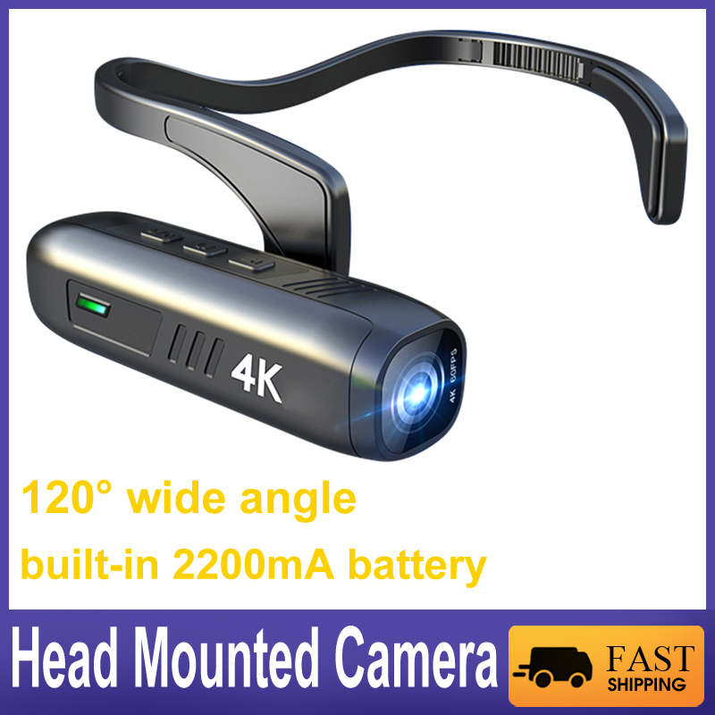4K 30FPS Head Mounted Camera Wearable WiFi Video Camera Camcorder 120°Wide Angle Lens Anti-shake Built-in Battery APP Control