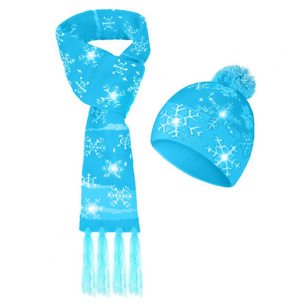 Colorful Led Winter Cap Vibrant Led Christmas Hat Scarf Set Snowflake Santa Elk Print Festive Tassel Beanie For Unisex