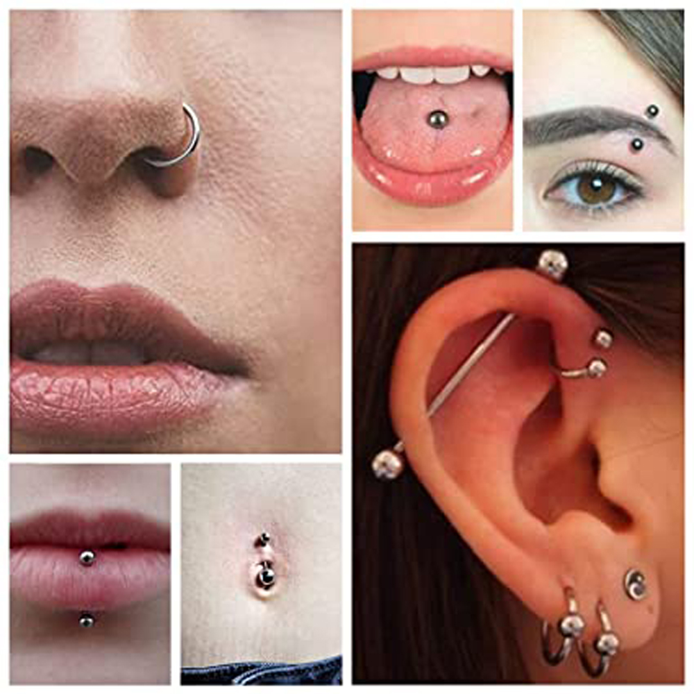 58PCS Body Piercing Kit 14G 16G Lip Nail Cartilage Daith Ear Belly Rings Nose Septum Piercing Jewelry Needles Gloves Clamps Tool