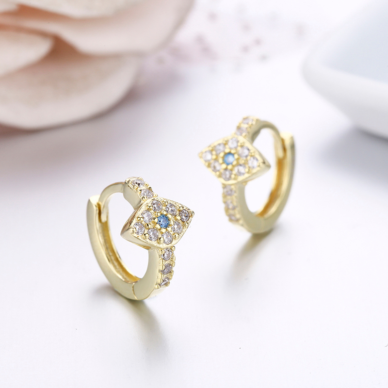 Cute 925 Sterling Silver Gold Color Evil Eye Loop Huggies Circle Small Hoop Earrings For Women Child Girls Kids Jewelry Kolczyki