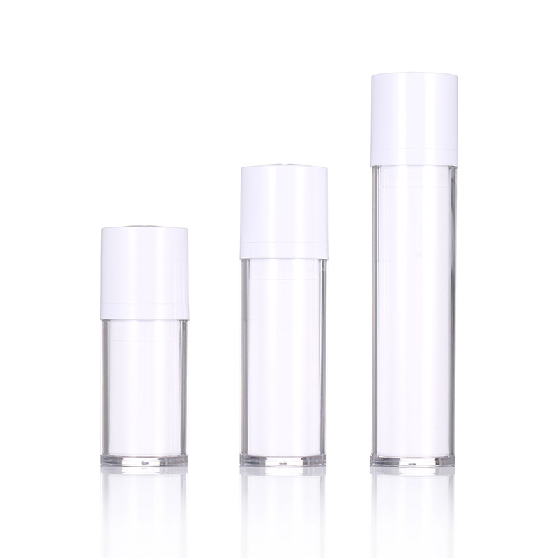White Frost Airless Pump Bottle Set - Refillable Cosmetic Rotating Bottles in 15ml and 30ml Sizes