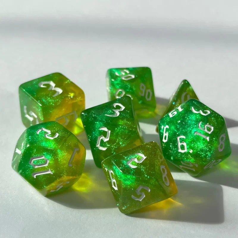 7 Pcs Kit Colorful Polyhedral Beautiful Dices D4 D6 D8 D10x2 D12 D20 Digital 20 Sided Set for Table Games DND Board TRPG Gaming