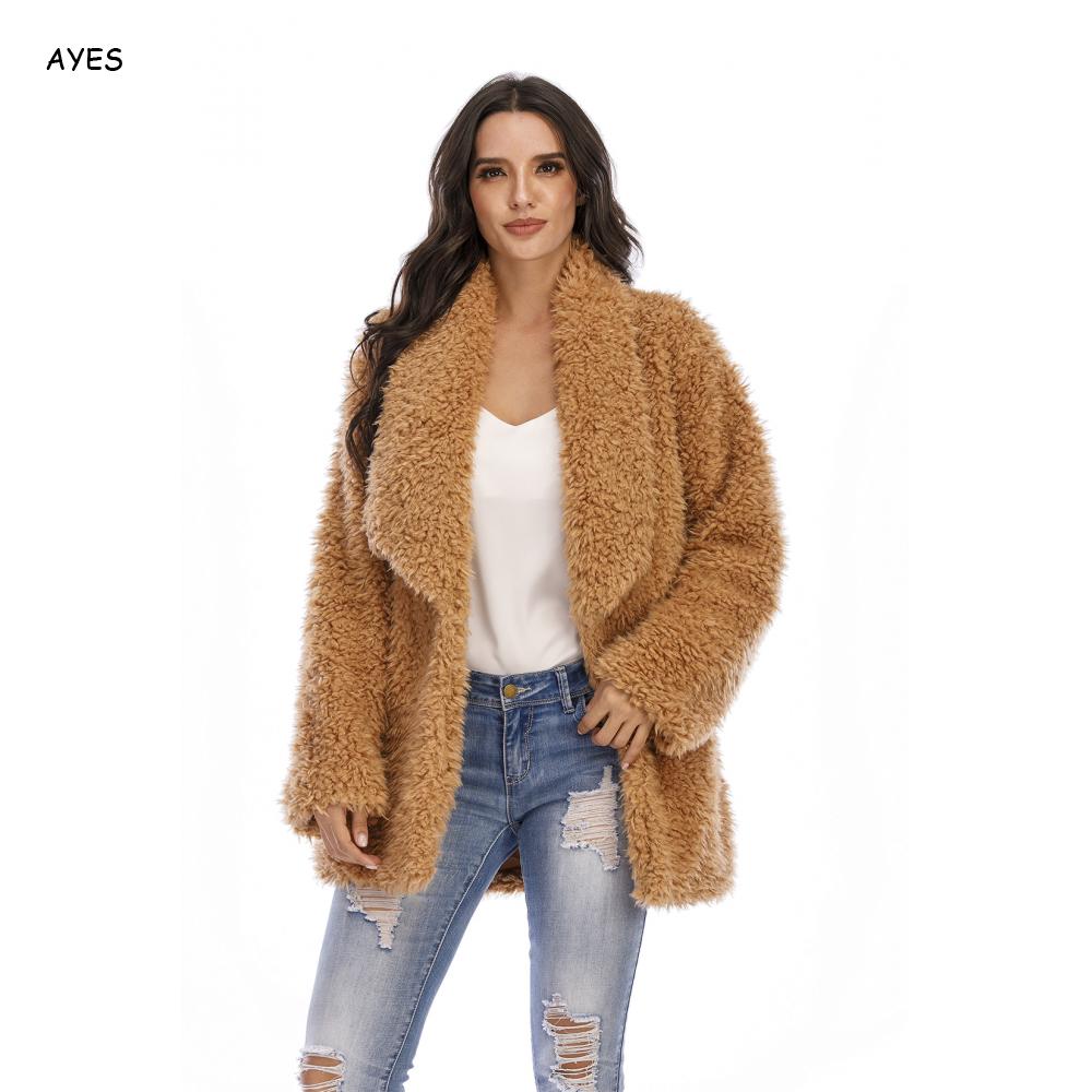 Women Teddy Lamb Fur Jackets Winter Autumn Women Loose Open Stitch Overcoat Warm Outers Fluffy Plush Winter Faux Fur Jacket Coat