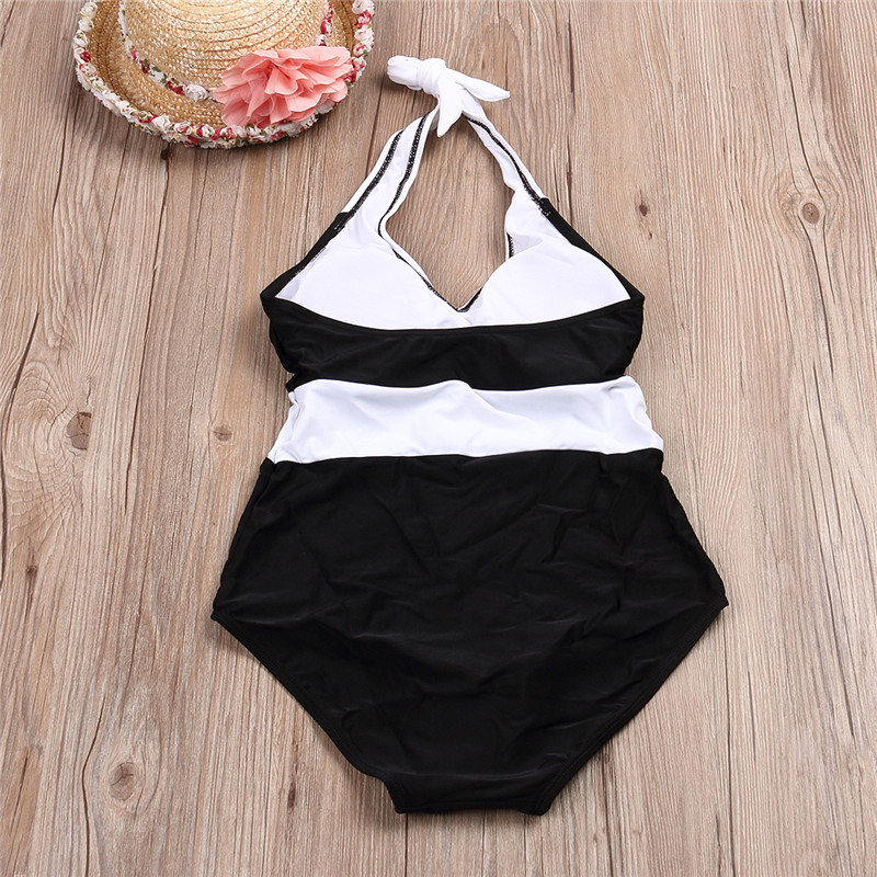 New One Piece Swimwear Women Sexy Halter Beach Wear Brazilian Swimsuit Black White Patchwork Push Up Bathing Suit Women Monokini