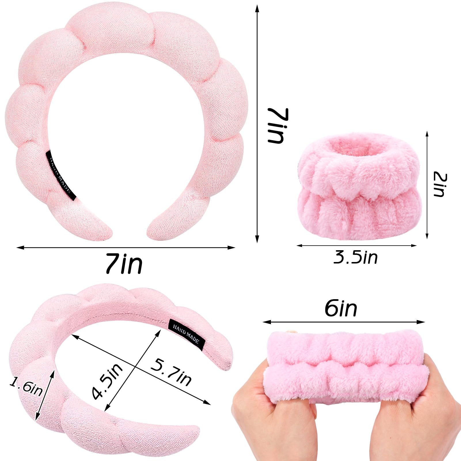 Spa Headband for Washing Face Wristband Set Sponge Makeup Skincare Headband Wrist Towels Bubble Soft Get Ready Hairband for Wome