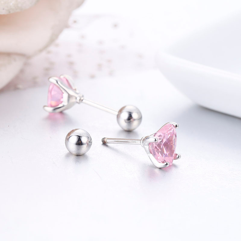 Pink Cubic Cute Zirconia Peach Heart Stud Earrings Screw Back for Women, Kids, Girls - 2024 Pierced Ear Jewelry 4