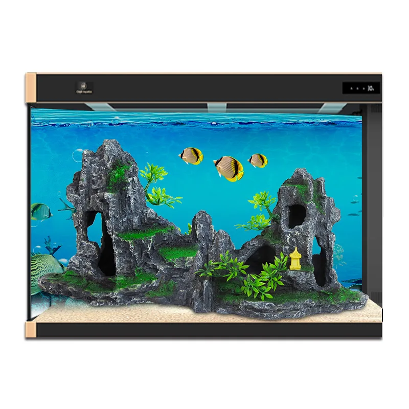 Rockery Mountain Resin Aquarium Landscape View Decoration Hill Hanging Bridge View Ornament Resin Fish Tank Decoration Large