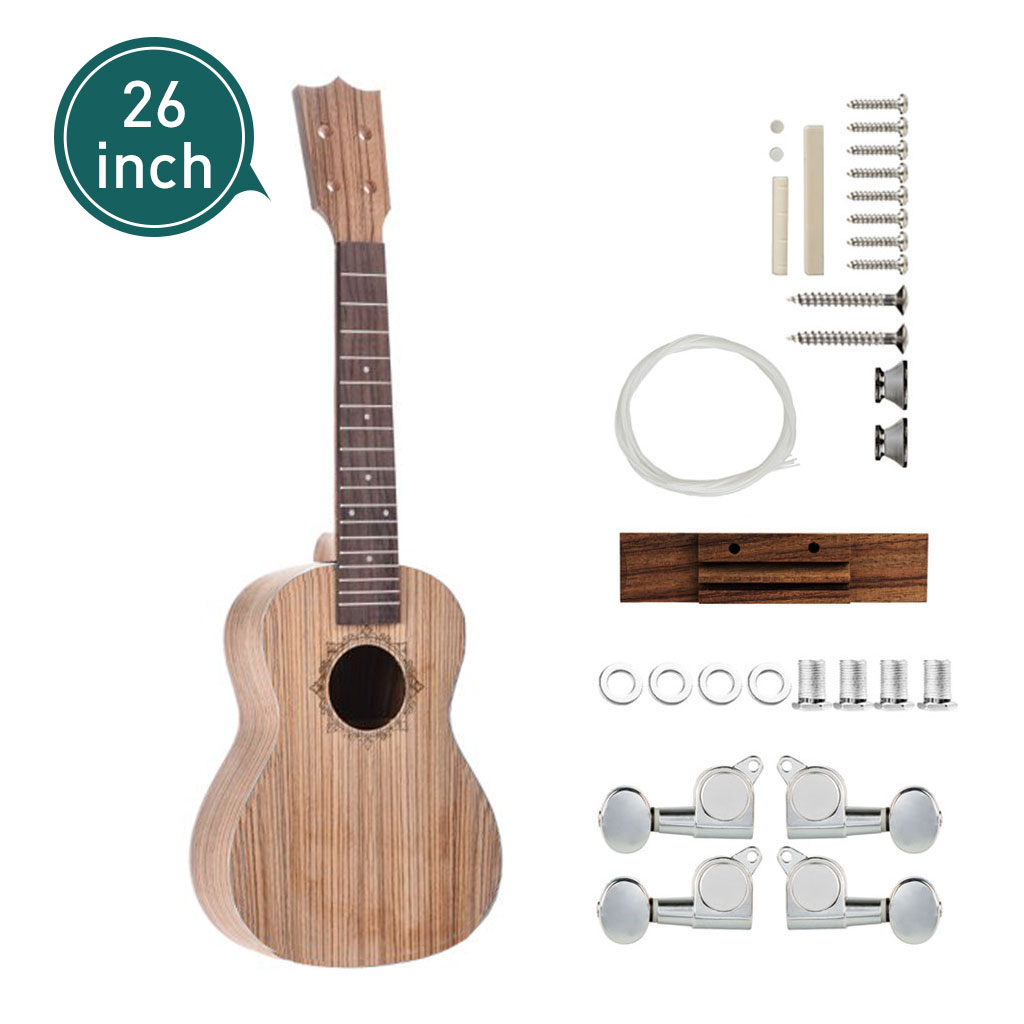 23'' 26'' Inch DIY Ukulele Zebrawood Hawaii Guitar Gitar Guitarra Zebra Wood Body Rosewood Fingerboard Peg String Bridge Nut SET