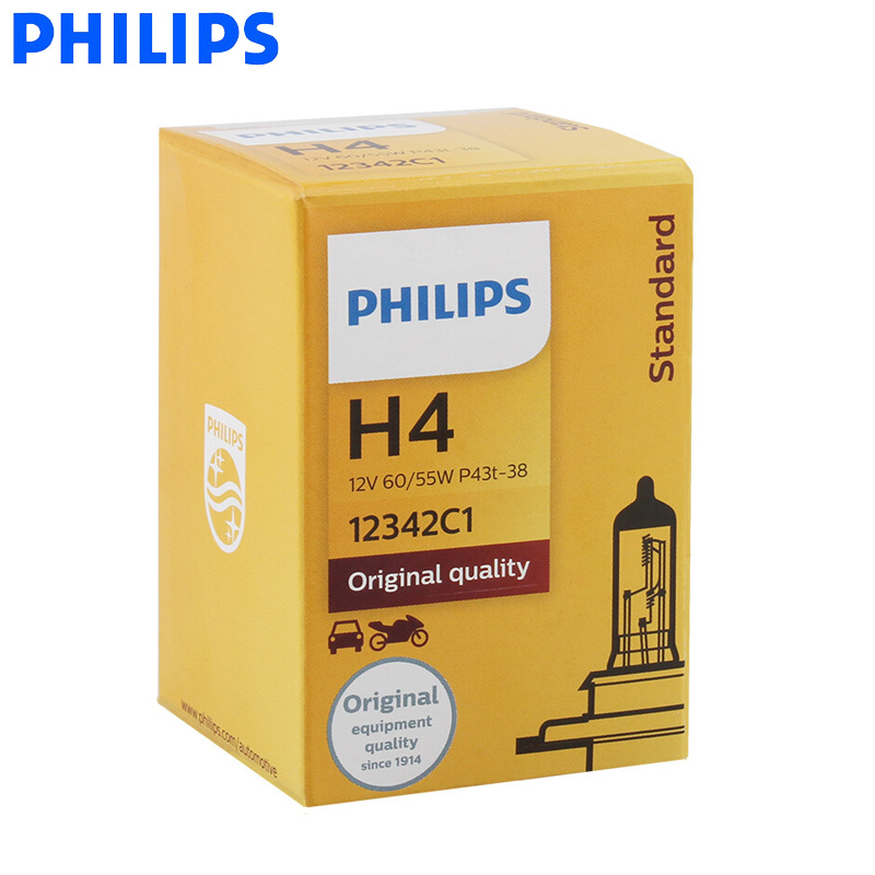 Philips H4 9003 HB2 12V 60/55W P43t Standard Headlight Original Car Lamp Genuine Halogen Bulb ECE Approve 12342C1, 1X