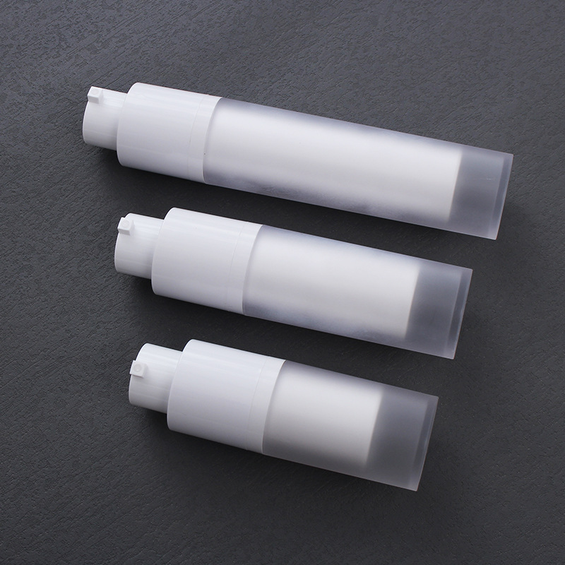 White Frost Airless Pump Bottle Set - Refillable Cosmetic Rotating Bottles in 15ml and 30ml Sizes