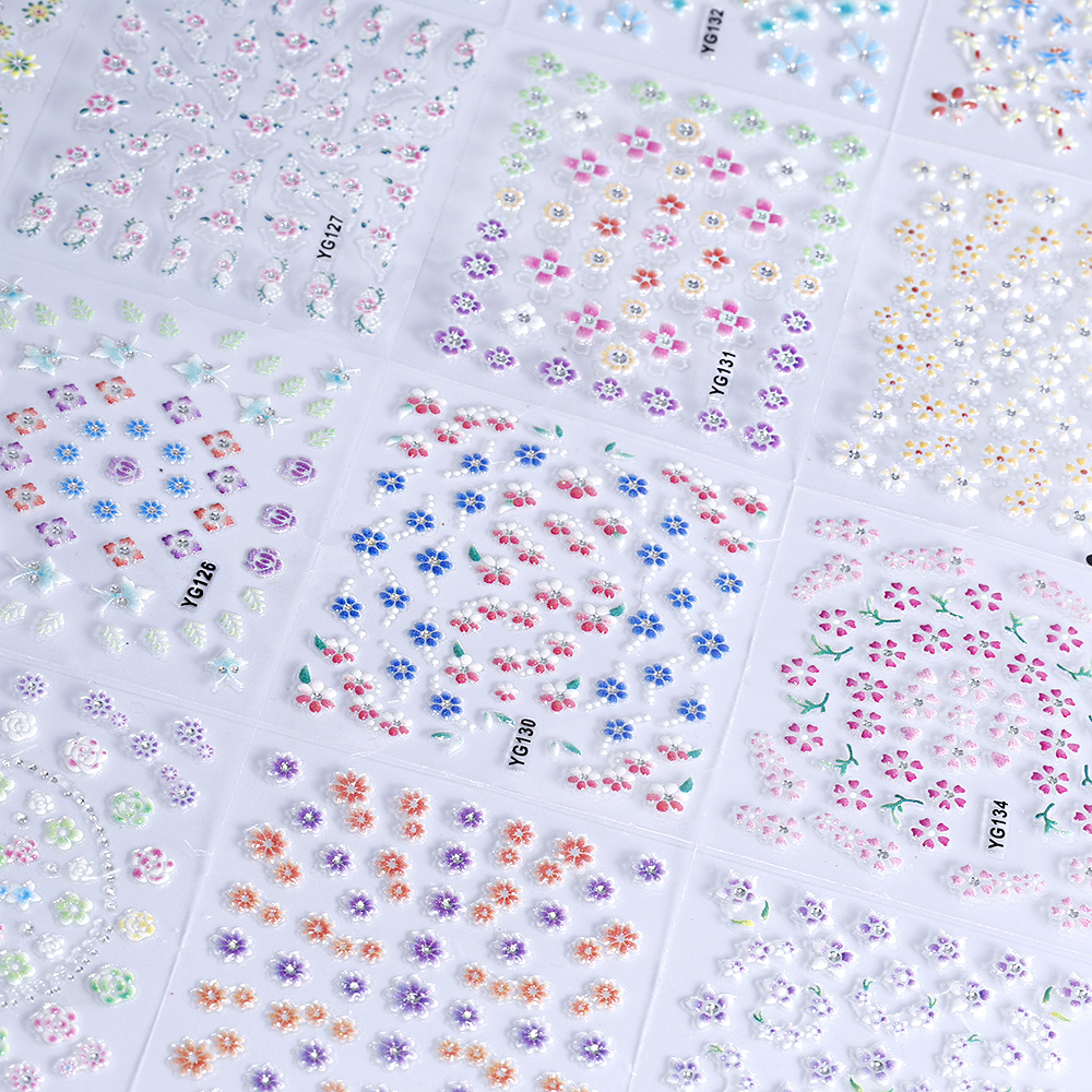 1 Set 24/30/50 Sheet Random Nail Art Sticker Transparent Bottom White Black Blue Flower Butterfly Series 3D Nail Sticker