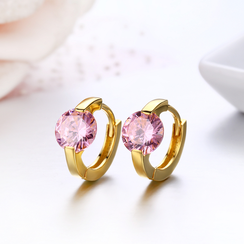 4Colors Round CZ Stone Gold Color 925 Sterling Silver Small Loop Huggie Hoop Earrings For Women Jewelry Kids Girls Aros Cute