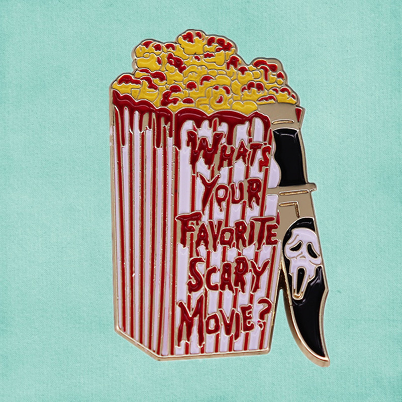 Scream Scary Movie Ghostface killer knife bloody Popcorn enamel pin Wes Craven horror movie brooch