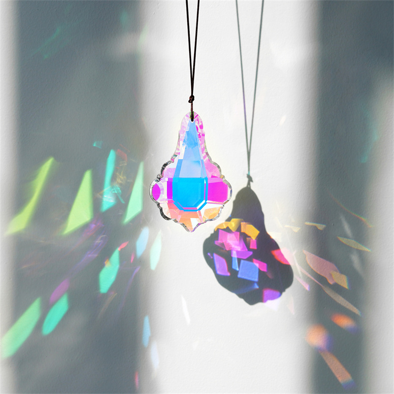 H&D 89mm Colorful Lantern Hanging Crystal Faceted Prism Suncatcher Feng Shui Decor Rainbow Maker DIY Pendant Hanging Ornament