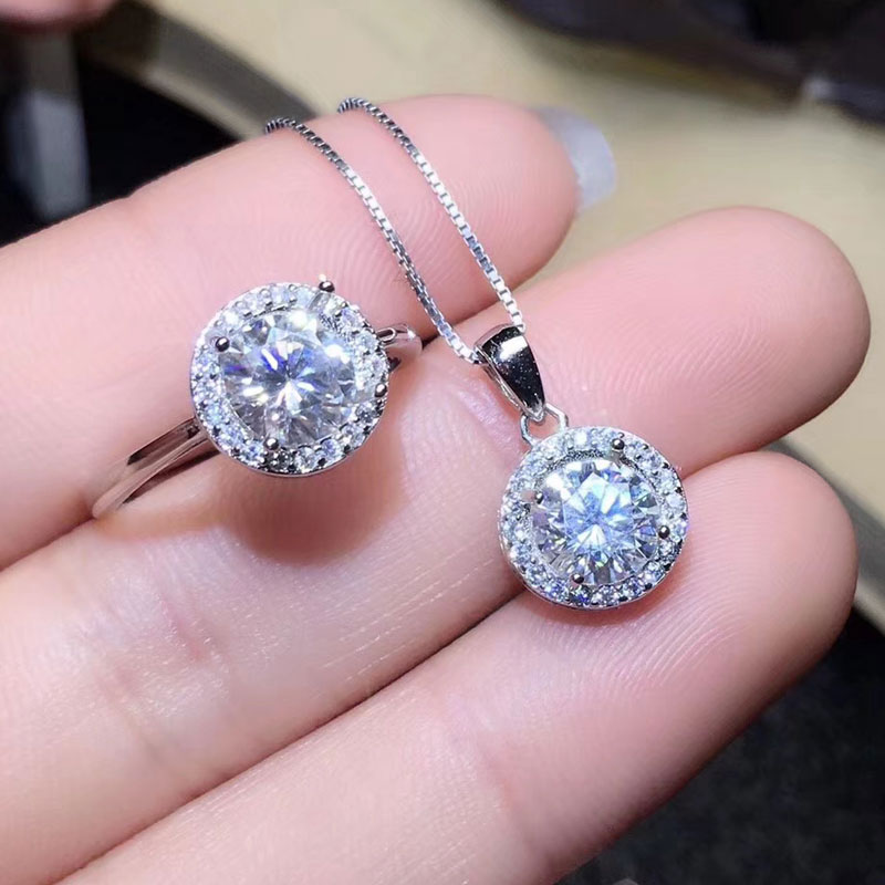 CoLife Moissanite Ring and Pendant Set for Wedding Moissanite Silver Wedding Jewelry Set Solid 925 Silver Moissanite Jewelry Set