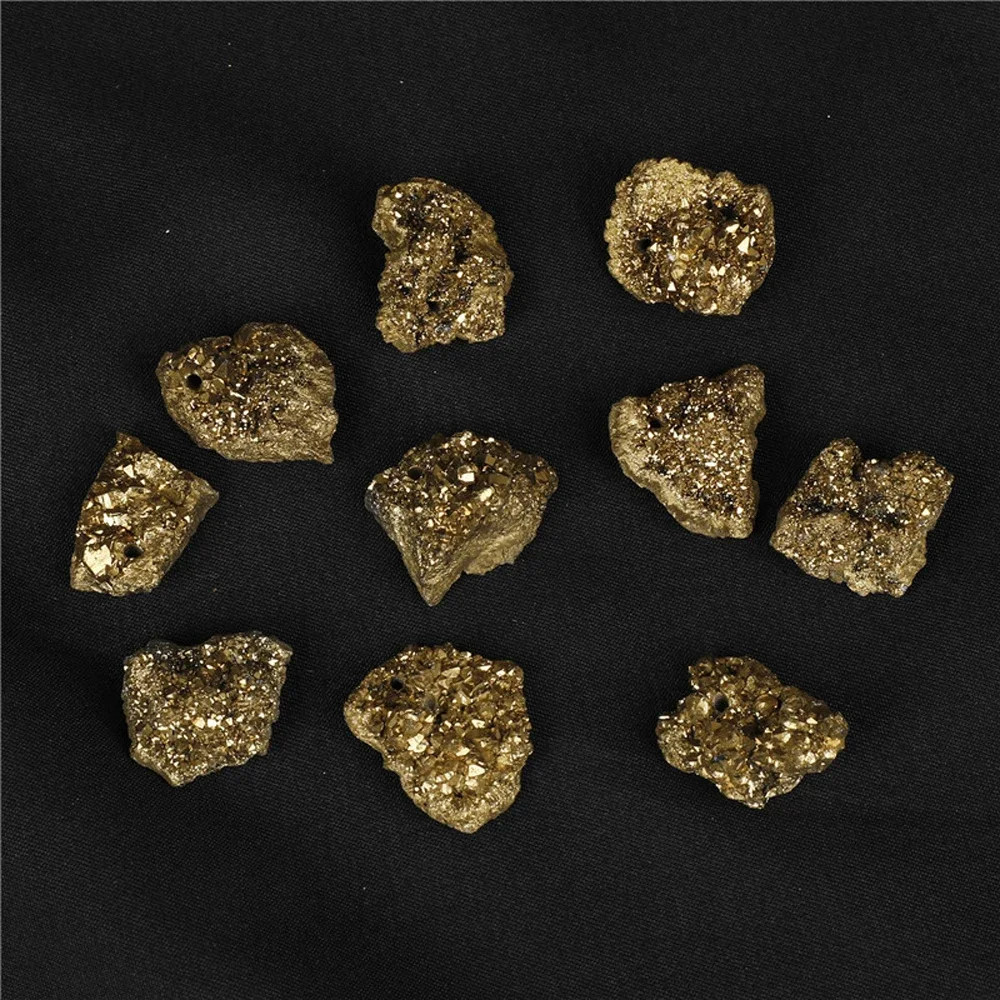 Mineraali 15~25mm Electroplated Gold Natural Raw Gemstone Cluster Sprout Fragment Unpunched Irregular Ore Material Stons Jewelry
