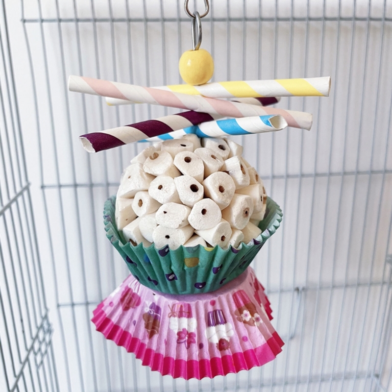 D0AD Bird Chewing Toy Natural Sola Balls Cake Parrot Foraging Toy for Cockatiels Parakeets Conure Small Pet