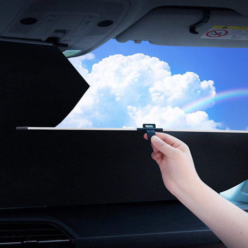 Retractable Sun Shade For Car Retractable Windshield Sun Shade For Car Length Adjustable Interior Sunshade With Hook Double Rod