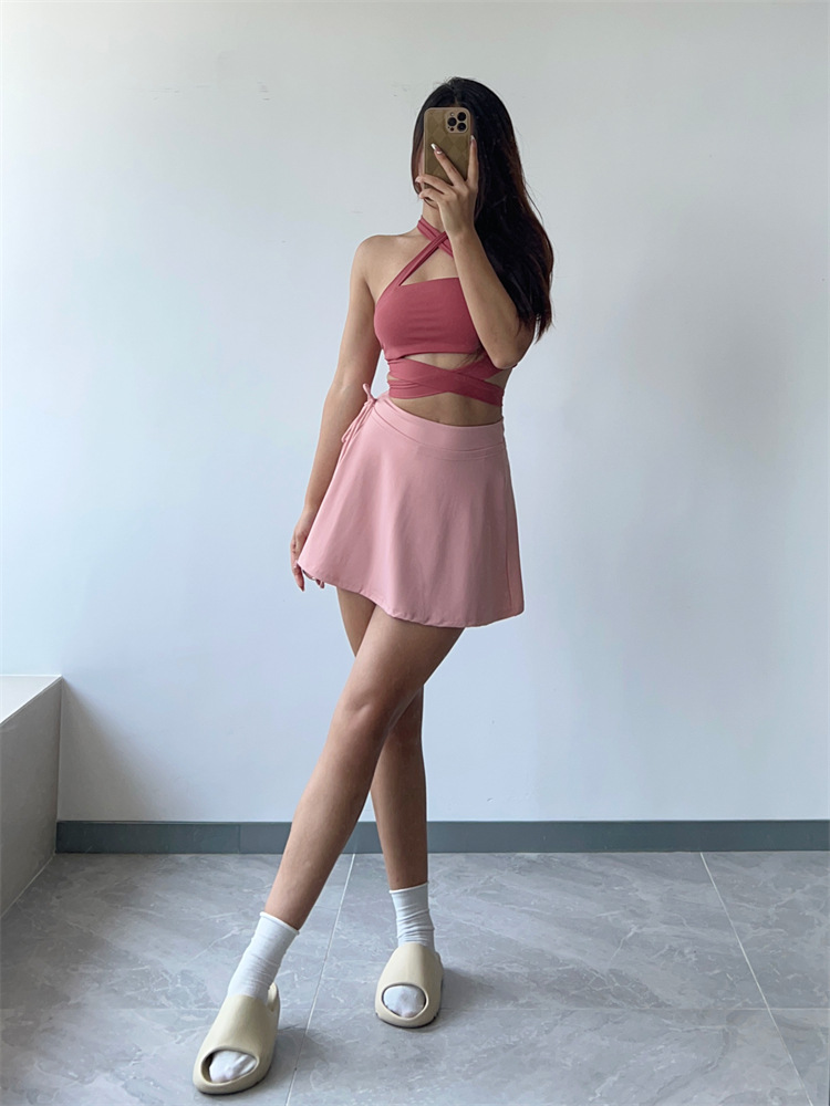 Two-piece Side Split Mini Sports Tennis Skirt For Ladies' Anti-exposure Holiday In Summer