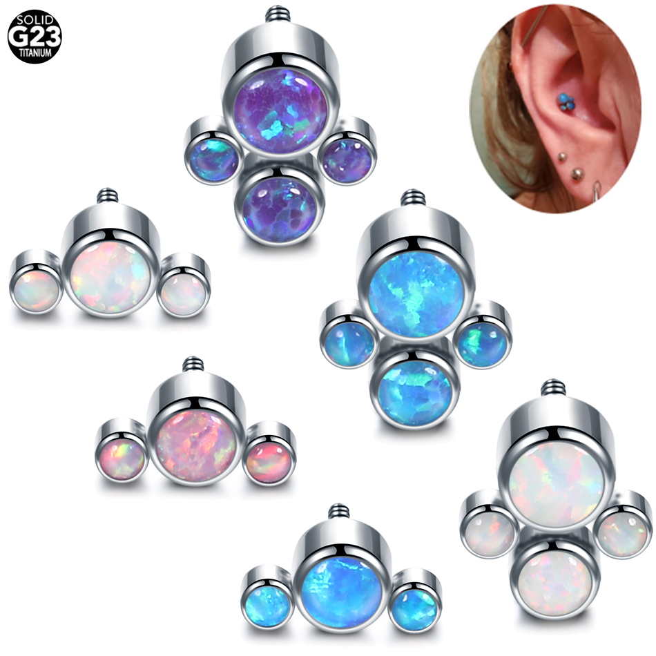 1PC Titanium Internally Threaded Ends Piercing Opal Dermal Top Earring Conch Helix Piercing Nose Medusa Lip Piercing Sex Jewelry