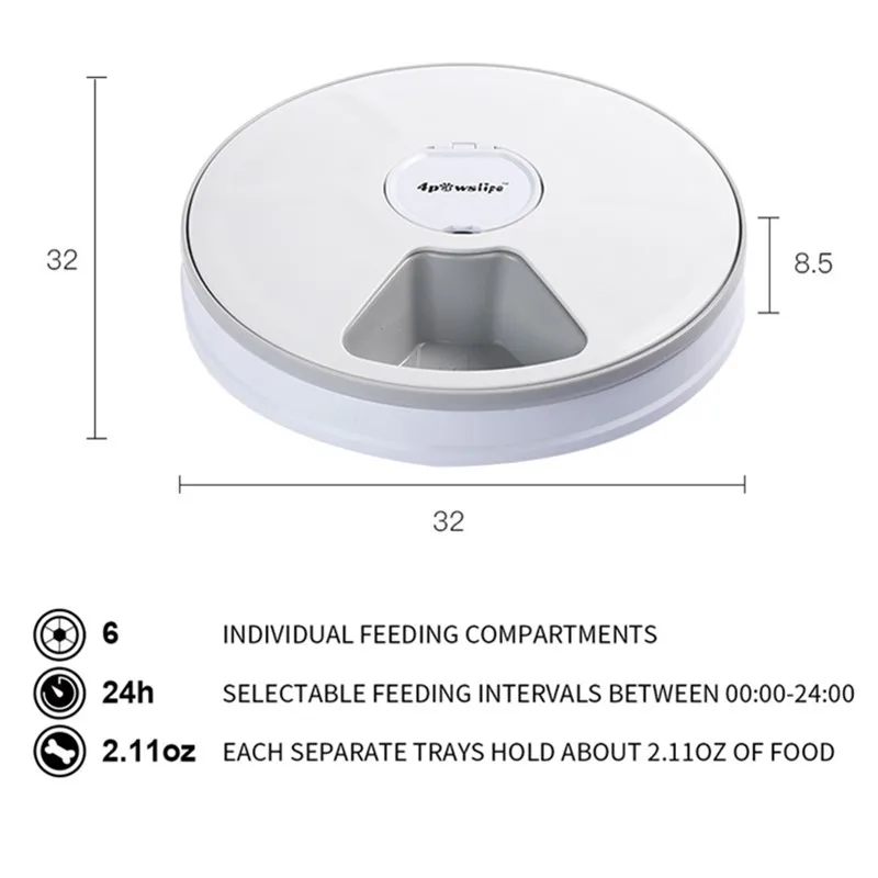 Dog Food Pet 40% Hours Electric Grids Cat Timing 24 6 Meals Automatic Feeder Supplies Dry Feed Off Dispenser Round