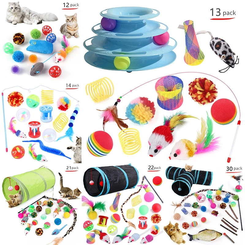 Interactive Cat Intelligence Training Toys Set Funny Self-hey Tunnel Toy Training Plate Tower for Cat Jouet Chat Juguetes Gatos