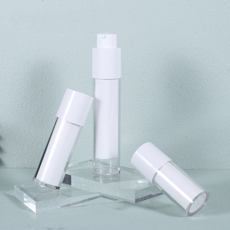 White Frost Airless Pump Bottle Set - Refillable Cosmetic Rotating Bottles in 15ml and 30ml Sizes