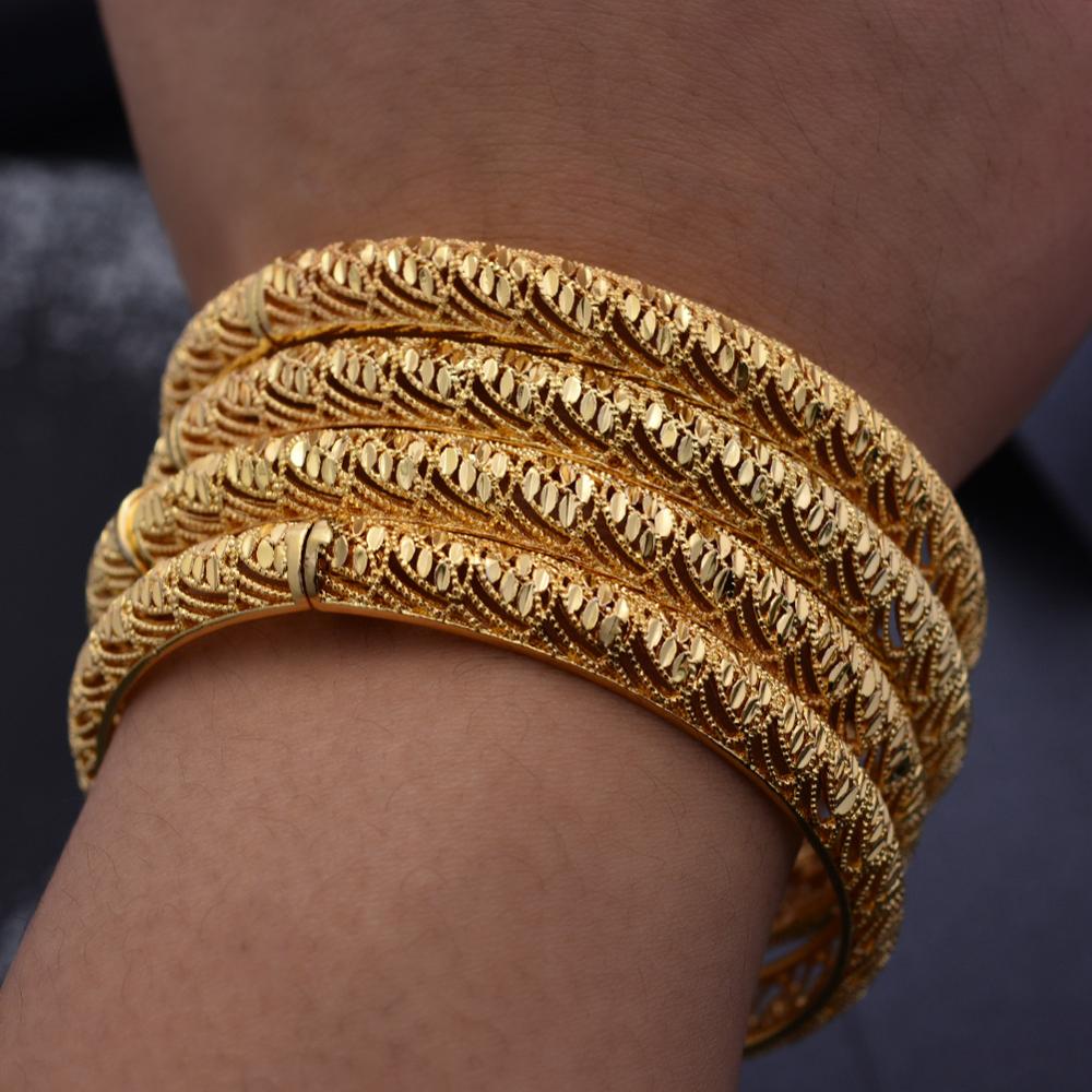 24k 4Pcs Gold Color Bangles For women African bridal Bangles Bracelets Gold wedding gifts Ethiopian Bangles jewellery