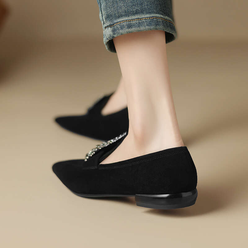 Women Loafers Genuine Cow Leather Retro Flat Pointed Toe Single Shoes