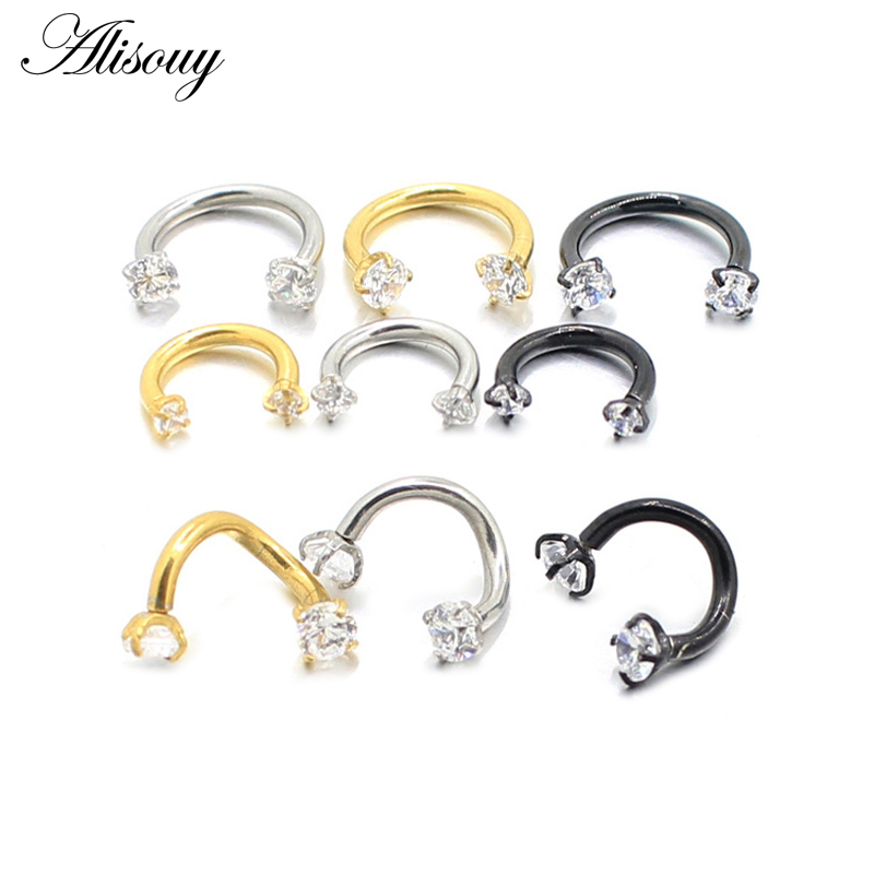 Alisouy 1pc Steel Piercings Ear Studs Segment Ring Nose Ring Lip Eyebrow Piercings Industrial Barbell Body Jewelry Piercing