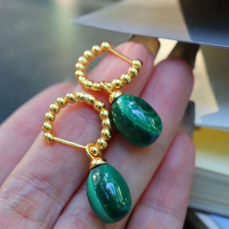 CSJ Elegant Natural Malachite Dangle Earrings Sterling 925 Silver Handmade Jewelry for Women Party Gift
