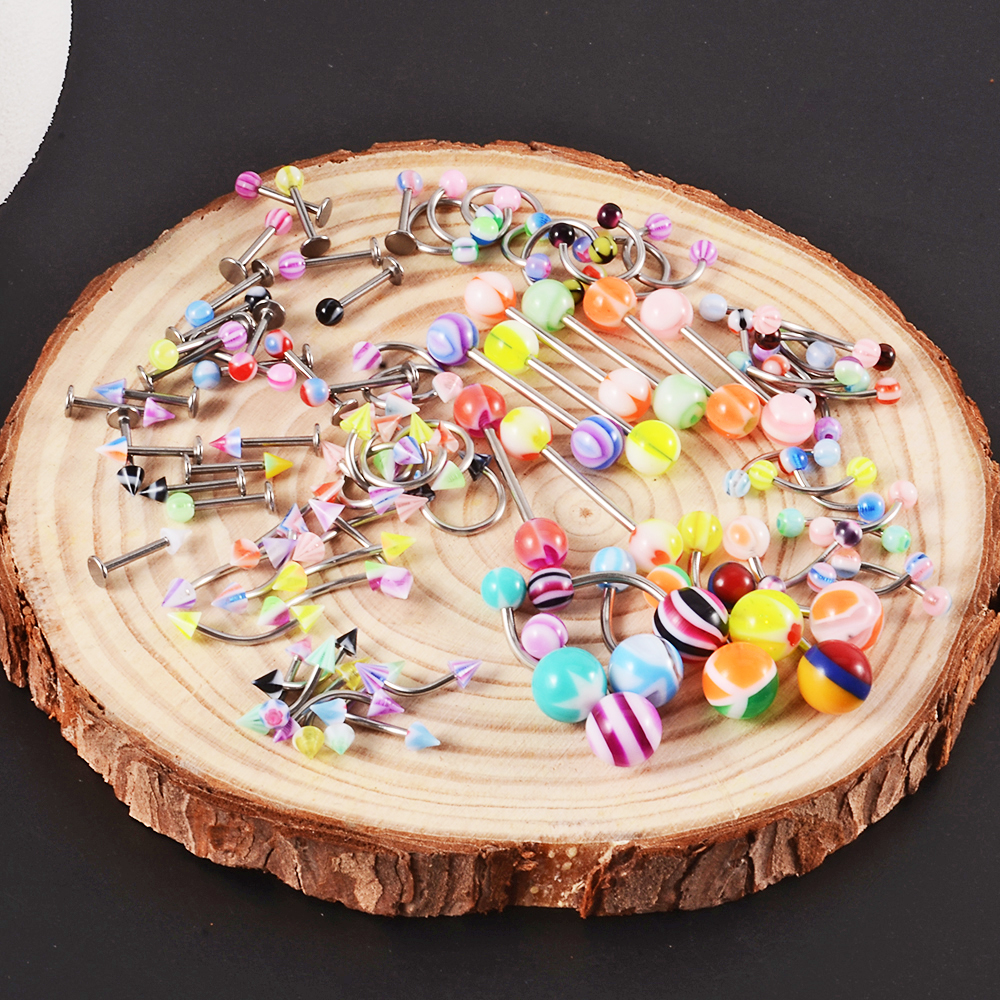 88PCS/Lot Colorful Acrylic Eyebrow Navel Tongue Nose Ring Ear Piercings Lip Labret Rings Tragus Barbell Piercings Body Jewelry
