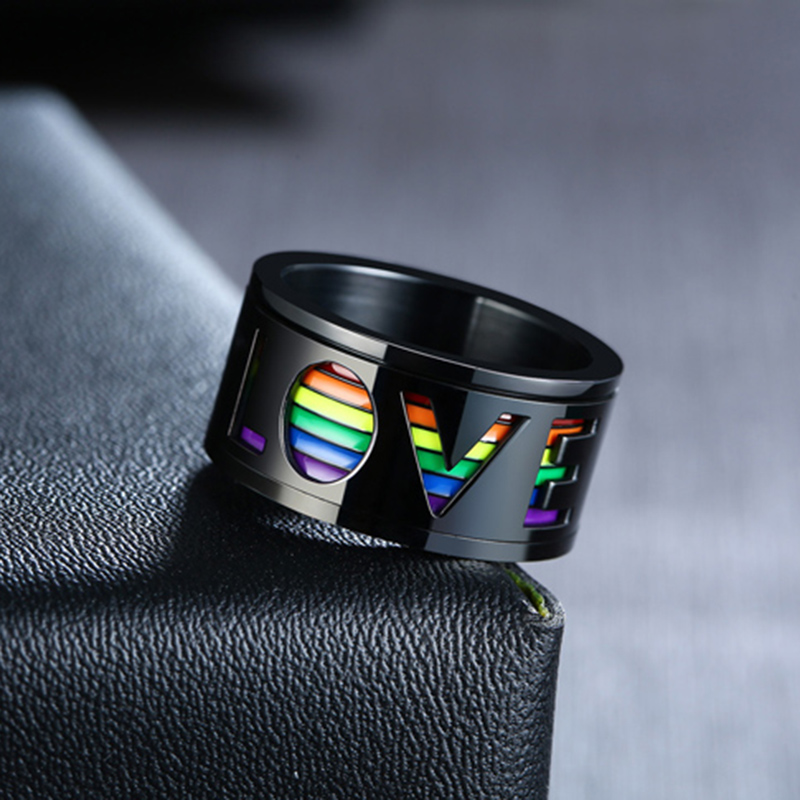 Fashion Rainbow Love Rotatable Stainless Steel Rings for Men Gay Pride Jewelry