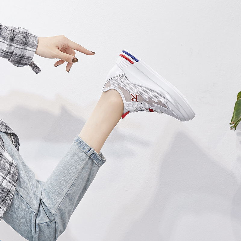 2024 Spring/Summer New with Mesh Breathable Small White Shoes, Female Hollow Inner Height, Casual and Versatile Sports Shoes