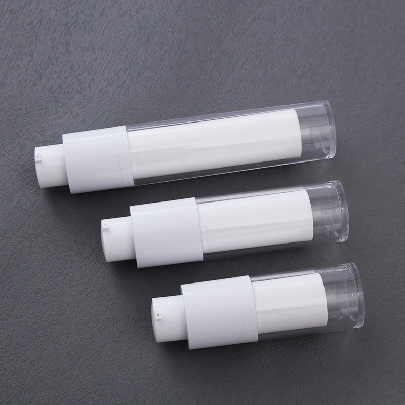 White Frost Airless Pump Bottle Set - Refillable Cosmetic Rotating Bottles in 15ml and 30ml Sizes