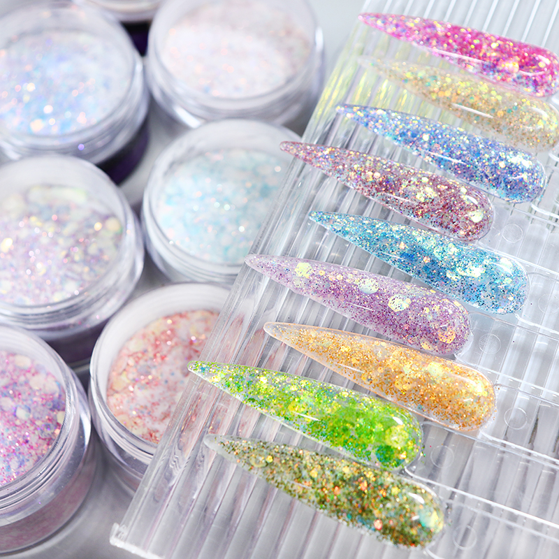 15g Glitter Acrylic Powder For Nails Extended Builder Sparkling Dip Powder Mermaid Hexagons Chunky Glitter Nail Art Pigment Dust