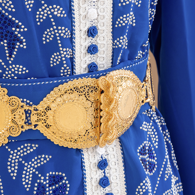 fatima Moroccan Style Gold Color Belt Coin Waist Chain Algeria Wedding Crystal Tassel Necklace Senior Sense Women's