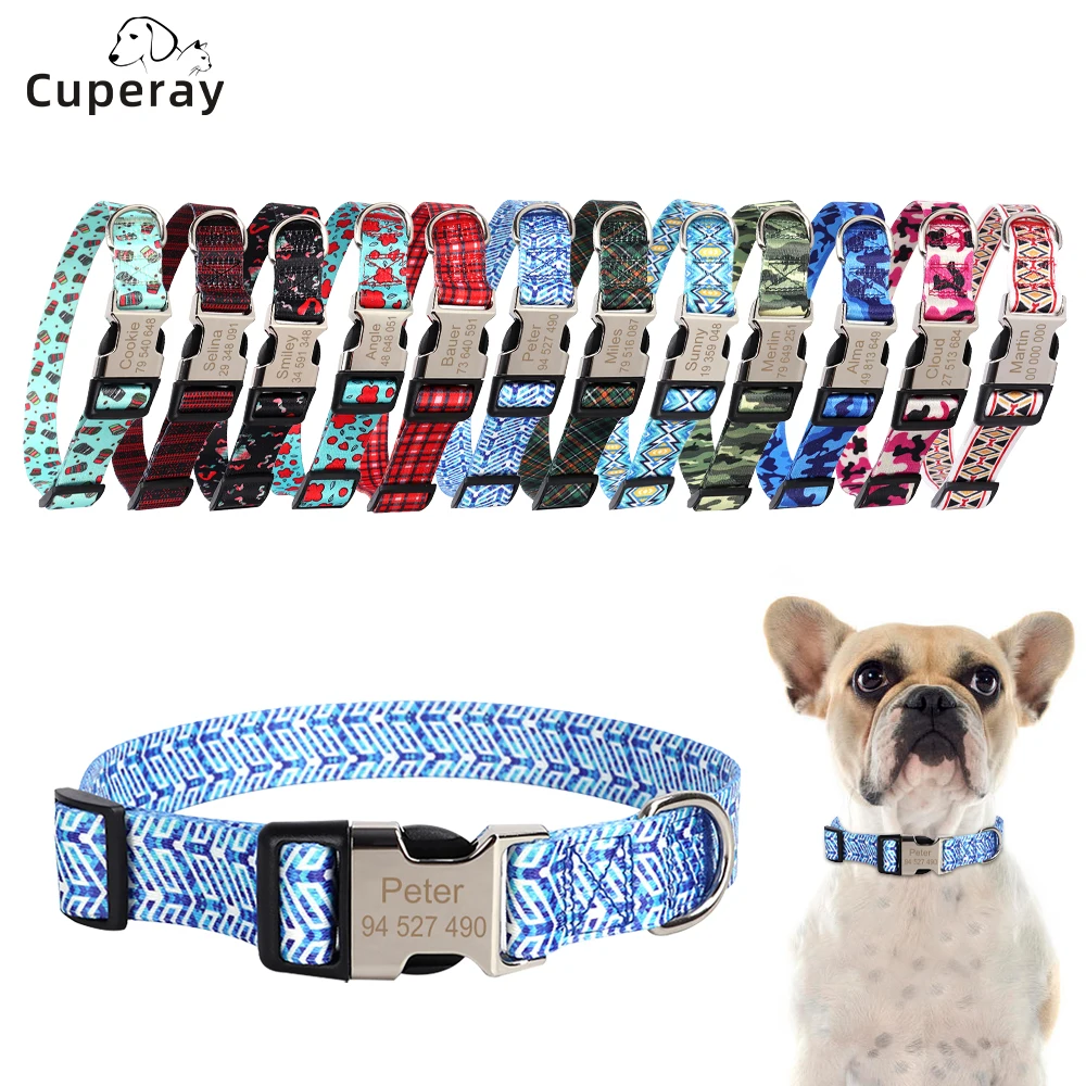 Custom Dog Collar Metal Buckle Dogs Nameplate Collar Free Engrave Personalized Pet Collars Adjustable for Small Medium Large Dog